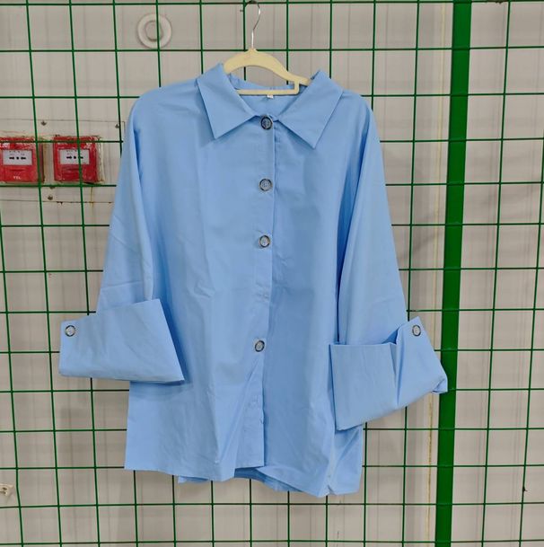 Women's Relaxed Fit Blue Long Sleeve Shirt - Elegant Collar Top, Breathable & Stylish For Autumn & Spring_ecoleips.com
