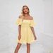 Cross-border European And American Women's Off-shoulder Puff Sleeve Ruched High-waisted Summer Mini Dress With_ecoleips.com