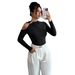 Women's Asymmetrical Off-Shoulder Top Slim Fit with Metallic Decoration Spring New Style_ecoleips.com