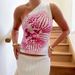 E24TP016 European And American Cross Border Lily Flower Print Oblique Collar One Shoulder Sleeveless Vest Top For Women 2024 Summer New_ecoleips.com