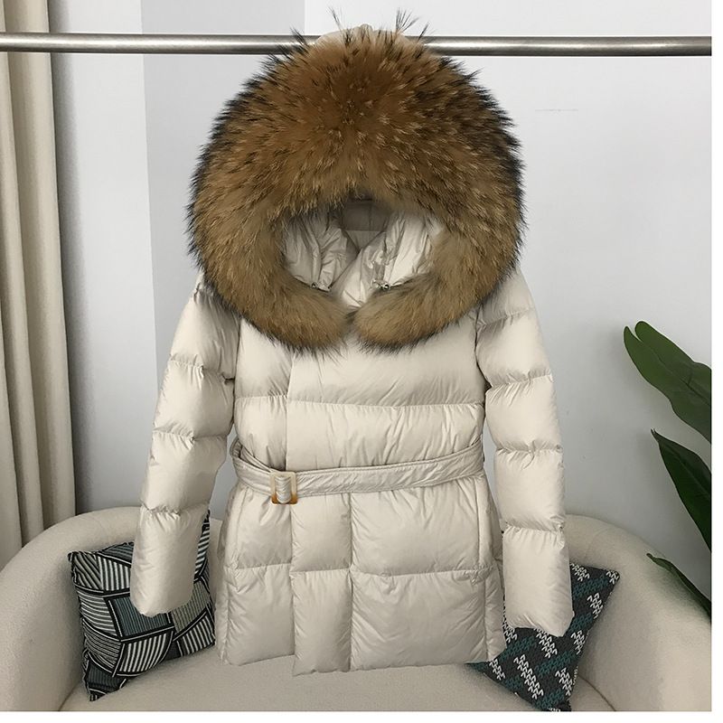 Women's Clothing New Hooded Belt 90 White Duck Down Down Jacket Women's Mid Length Fashionable Thickened Puffer Jacket_ecoleips.com