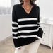 Women's Autumn/Winter Casual Loose Striped Collared Sweater With Contrasting Colors_ecoleips.com