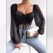 Women's Clothing New V neck Chiffon Drawstring Lantern Sleeve Tight Fashion Sexy Shirt Tops_ecoleips.com