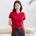 New Chinese Style Slim Fit Cotton O-neck T-Shirt Women's Button Front Solid Color Short Sleeve Casual Top_ecoleips.com