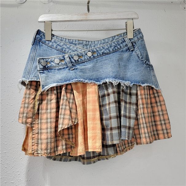 Women's Clothing Low Waist Patchwork Denim Skirt For Women Stylish And Age Reducing Personality Patchwork Design Irregular Skirt Trend_ecoleips.com