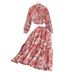 Summer Women's Fashion Chiffon Suit Set Loose Shirt High Waist Long Skirt Print Pleated Drape Pure Desire_ecoleips.com