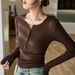 2025 #Craftsmanship Selection # Waist Fold Maillard Chic Bag Cloth Button Long Sleeve T-Shirt For Women's Temperament Pure_ecoleips.com