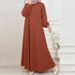 Women's Clothing Modest Abaya Dress Round Neck Long Robe Modest Muslim Abaya Dress – Solid Color Polyester Maxi With Round Neck & Long Sleeves_ecoleips.com