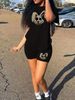 Summer Women's Casual Fashion Cartoon Dark Rabbit Pattern Printed Loose T-shirt Shorts Two-piece Set Set Summer Sportswear Suitable For Daily Wear-181_ecoleips.com