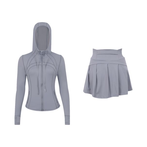 Stylish Women's Hooded Jacket & Skirt Set - Stretchy Activewear For Running, Yoga & Casual Wear Versatile Matching Set_ecoleips.com
