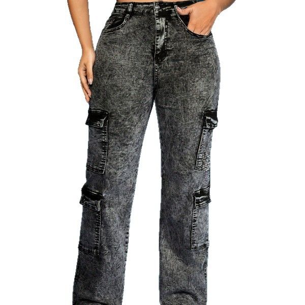 Women's Clothing High Elastic Multi Pocket Cargo Pants American Style Denim Trousers Hot Selling Jeans_ecoleips.com