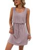 Square Neck Spring And Summer Women's Hollow Texture Drawstring Sleeveless Dress_ecoleips.com