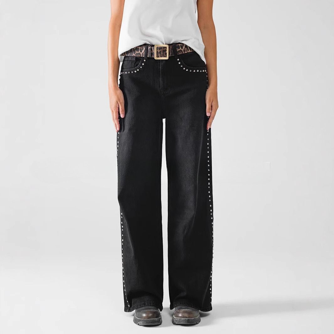 Women's Clothing Fashion Rhinestone Studded Wide Leg Jeans For Women Trendy European And American Style_ecoleips.com