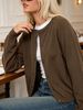 Coffee Crew Neck Pit Rib Knit Cardigan, Loose Lightweight Breathable Soft Skin-touch Button Air Conditioning Jacket_ecoleips.com