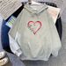 New Heart Pattern Hoodie Women, Loose Design, Fleece-Lined, Hooded Sweatshirt For Autumn And Winter_ecoleips.com
