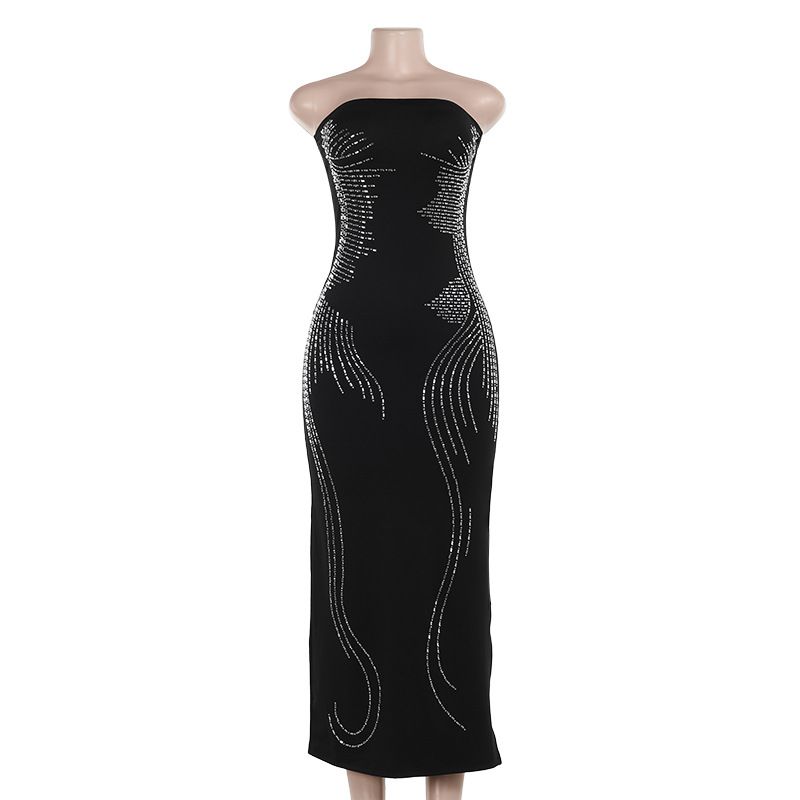 Women's Angel Wings Slimming Diamond Tube Dress One Shoulder Long Summer New Clothing_ecoleips.com