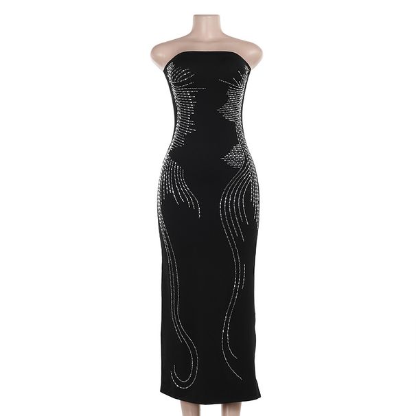 JY24390MHO Angel Wings Slimming Rhinestone Strapless European And American Women's Fashion Off-Shoulder Long Dress_ecoleips.com