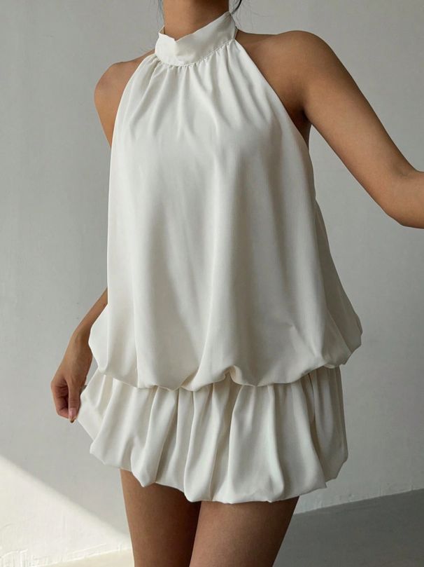 Summer Solid Color Sleeveless Backless Sexy Beach Vacation Style French Dress Women's Clothing_ecoleips.com