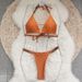 Women's Clothing Three Point Halter Neck Straps Sexy Backless Low Waist Bikini Solid Color Split Swimsuit_ecoleips.com