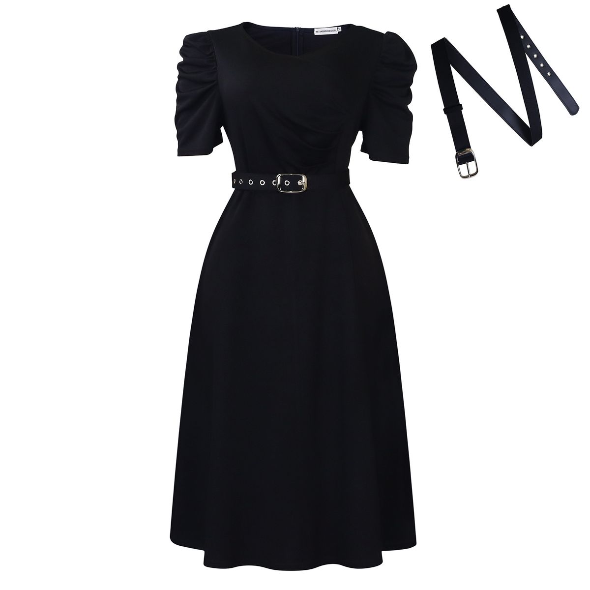 Women's Clothing Summer New Fashion Temperament Elegant V Neck Pleated Large Swing Skirt Dress_ecoleips.com