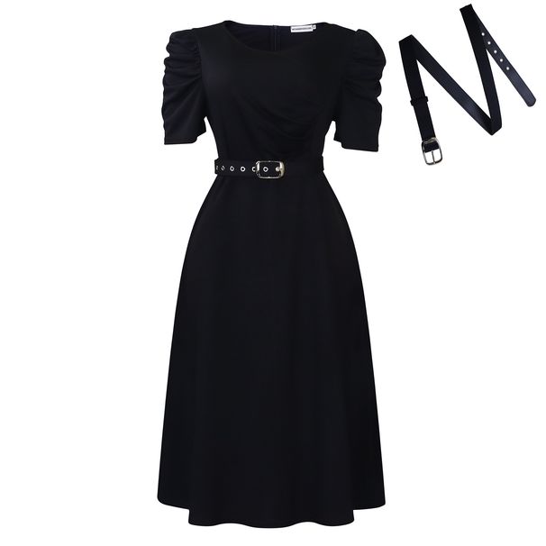 Women's Clothing Summer New Fashion Temperament Elegant V Neck Pleated Large Swing Skirt Dress_ecoleips.com