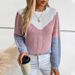 Rainy Color Block Cable Women's Sweater Autumn Winter New Vintage Loose European And American Cross-Border Pullover Knit_ecoleips.com