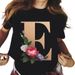 European And American Cross-border Foreign Trade Wholesale Women's Floral Letter Print Round Neck Plus-size Short-sleeve_ecoleips.com