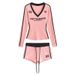 Women's Clothing Women's Retro V Neck Color Blocking Print Long Sleeve T-Shirt And Shorts Set Trendy Hot Girl Brand_ecoleips.com