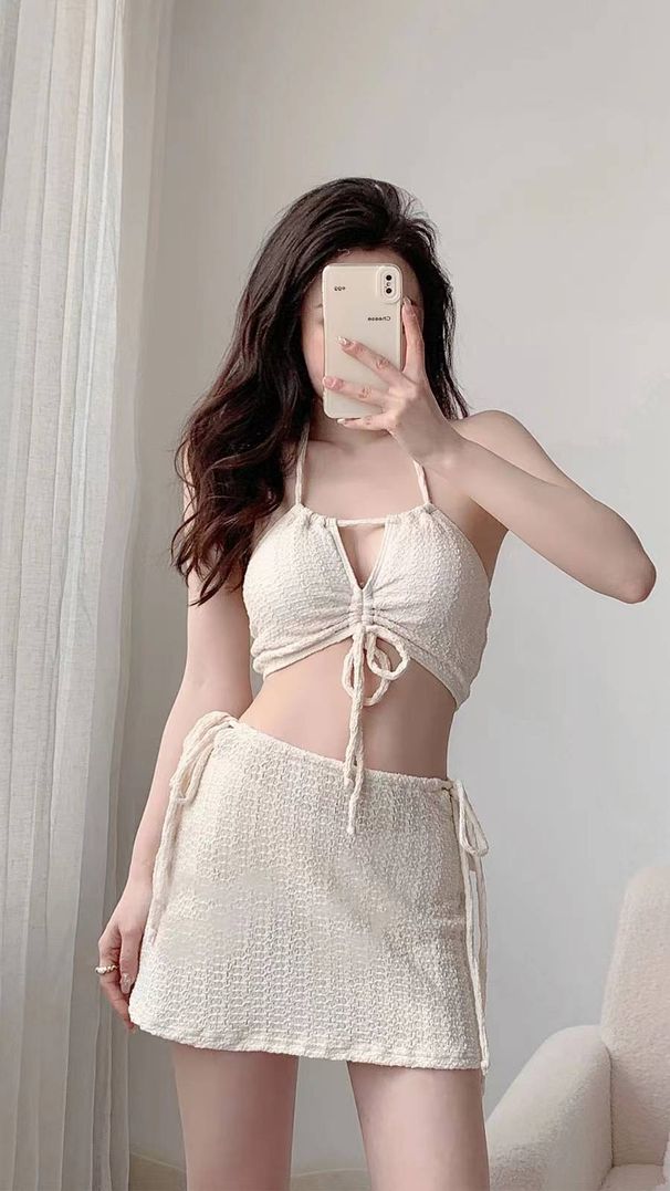 Women's Lace-Up Crochet Bikini Set - Sexy Halter Triangle Swimwear With Cut-Out Design (3-Piece High-Waisted Beach Vacation Pool Party Essential)_ecoleips.com
