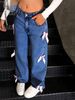 Women's Loose Wide-Leg Jeans – Vintage Washed Denim Pants With Pure Straight Fit, Street Bow Detail & Comfortable Stretch_ecoleips.com