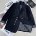 Women's Double-Breasted Padded Blazer – Thickened Polyester Winter Coat With Stand Collar (Black) – S To Xl_ecoleips.com