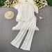 Elegant French-Inspired Embroidered Blouse With High-Waisted Wide-Leg Pants Set – Flowy Long Sleeve Shirt & Slimming Trousers For Women_ecoleips.com