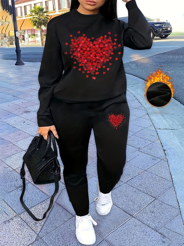 Women's Autumn And Winter Hip-hop Casual Street Heart-shaped Printed Round Neck Sports Shirt+sports Pants Set-501_ecoleips.com