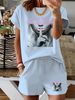 Women’s 2 Piece Outfit Set – Oversized Graphic T-Shirt And Biker Shorts Matching Set, Casual Summer Lounge Tracksuit For Daily Wear-354_ecoleips.com