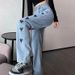 Love-Inspired High-Waist Flared Jeans – Chic Straight-Leg Wide Pants With Soft Tumble Hem (Blue/Black, S-2xl)_ecoleips.com