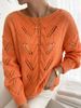 Women Lightweight Breathable Thin Hollow Cable Knit Sweater, Boat Neck Drop Shoulder Long Sleeve Openwork Loose Casual Daily Knitted Top_ecoleips.com