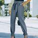 High Waisted Drawstring Slim Fit Trousers For Women Solid Color Style Clothing_ecoleips.com