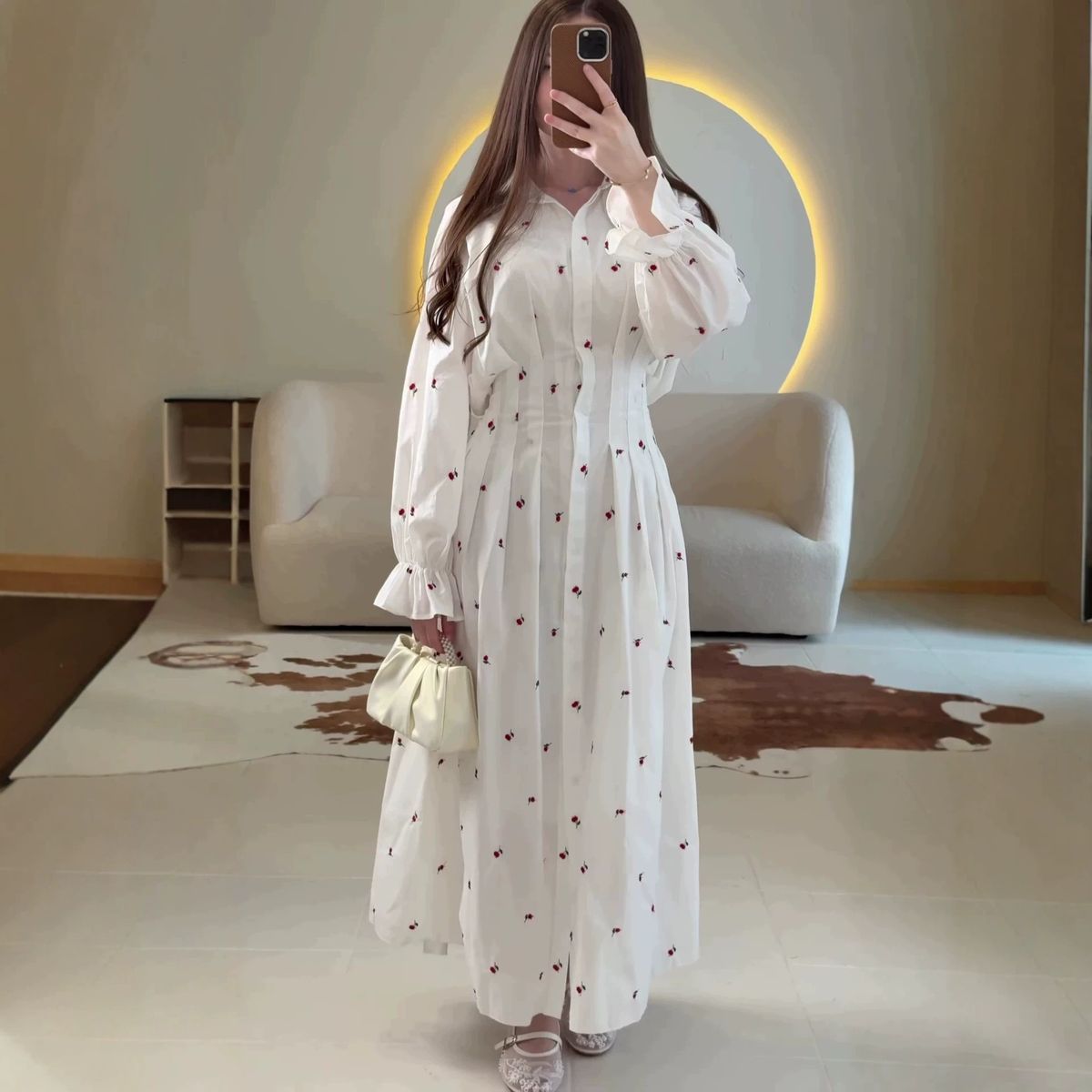 New Style Women's Long Elegant Dress Lapel Embroidered Slimming Waist Long Sleeved Fashionable_ecoleips.com