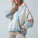 Fashionable Color-Block Cardigan Loose Casual Autumn-Winter 2024 Cross-Border Women's Striped Simple Knit Sweater Coat_ecoleips.com