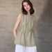Pure Linen Women's Vest mid Length round Neck Yarn Dyed Camisole High End Old Money Style Summer Tie Waist Loose Sleeveless Top_ecoleips.com