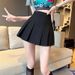 Women's High-Waisted Pleated Mini Skirt Black A-Line Suit/Pants for Spring/Summer 2024 Petite Hot Girl Fashion_ecoleips.com