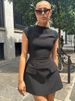 Chic Women Sexy Slim Mini Dress Solid Color Pocket High Waist O-neck Short Sleeve A-line Dresses 2024 Fashion Lady Elegant Robes_ecoleips.com