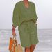 Women's Relaxed Fit Cotton-Linen 2-Piece Set Short Sleeve Top And Shorts Casual Lounge Wear in Versatile Solid Colors_ecoleips.com