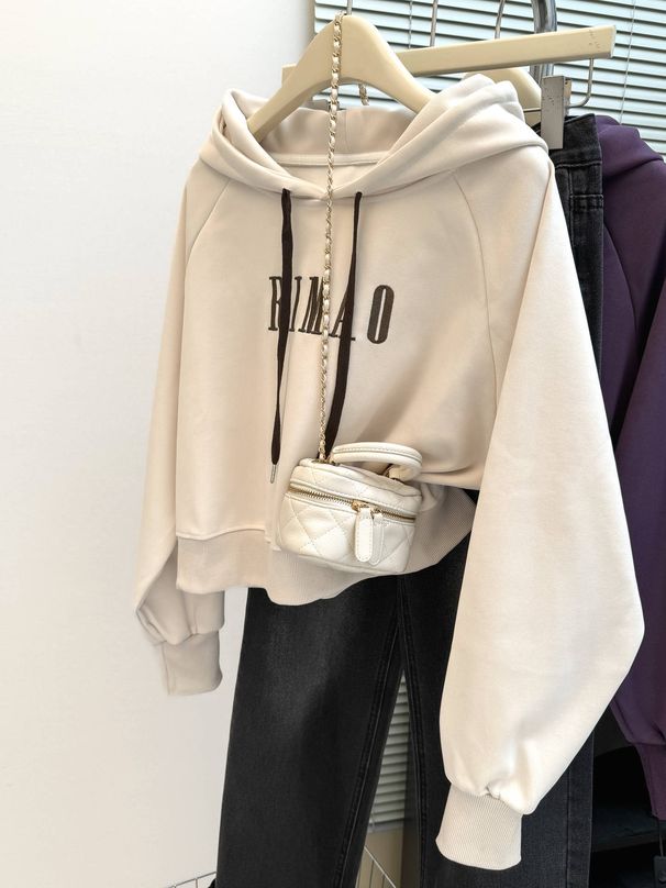 real-shot Hooded Sweatshirt For Women, Spring And Autumn Thin Style, Korean Version, Loose Fit, Short_ecoleips.com