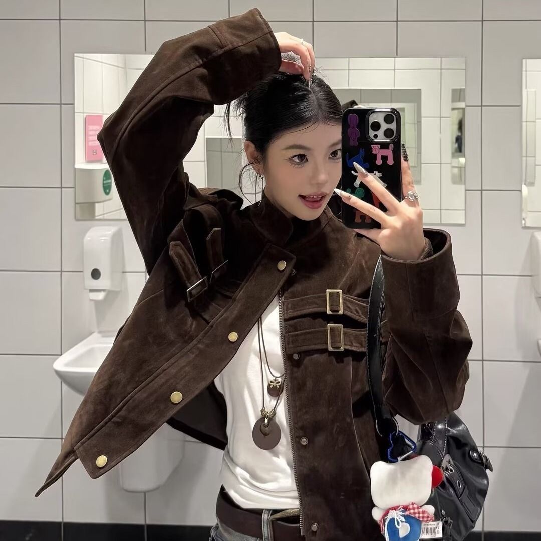 Women's Short Suede Jacket, Spring And Autumn 2025 New Korean Style, High-end Feel, Loose Fit, Suitable For Petite_ecoleips.com