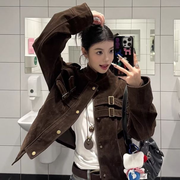 Women's Short Suede Jacket, Spring And Autumn 2025 New Korean Style, High-end Feel, Loose Fit, Suitable For Petite_ecoleips.com