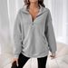Autumn And Winter Fashion Half-Zipper Lapels Solid Color Casual Sweatshirt Women's Loose Long-Sleeved Top_ecoleips.com