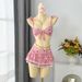 Floral Ruffled Spaghetti Strap Two Piece Swimsuit Bikini European American Style for Women Beach Vacation Casual Summer Top Bottom Separate_ecoleips.com