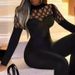 Women's Clothing Fashion Splicing Sexy Diamond Mesh Waist Slim Fit Micro Flared Jumpsuit_ecoleips.com