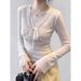 French-style Lace-up Bow V-neck Long-sleeve Women's T-shirt, 2026 Summer New Slim-fit Exquisite Lace Top_ecoleips.com